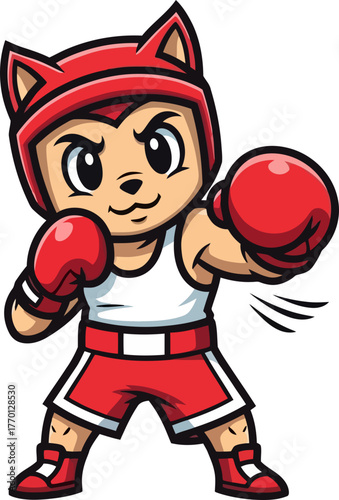 energetic cartoon boxer delivers a mighty punch of pure determination, isolated on transparent background