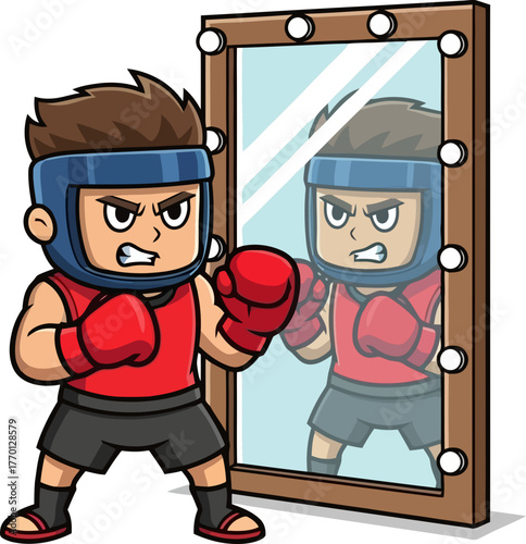 fighter confronts inner opponent, perfecting technique, sharpening his resolve, isolated on transparent background
