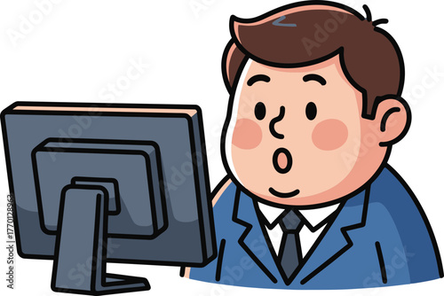 man captivated by astonishing screen discovery, a true digital work surprise, isolated on transparent background