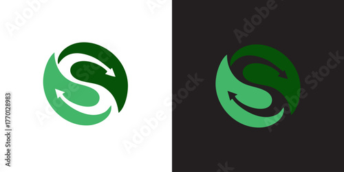 Modern green letter S logo design for sustainable business, eco friendly brand, circular economy, and recycling initiatives showcasing growth, innovation, and responsibility