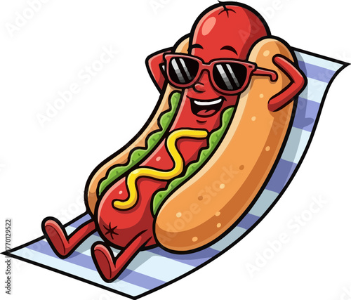 joyful frankfurter character unwinds, embracing the ultimate vacation vibe, isolated on transparent background