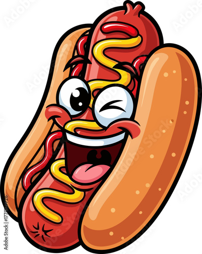 winking hot dog mascot delivers vibrant energy, a delicious brand icon, isolated on transparent background