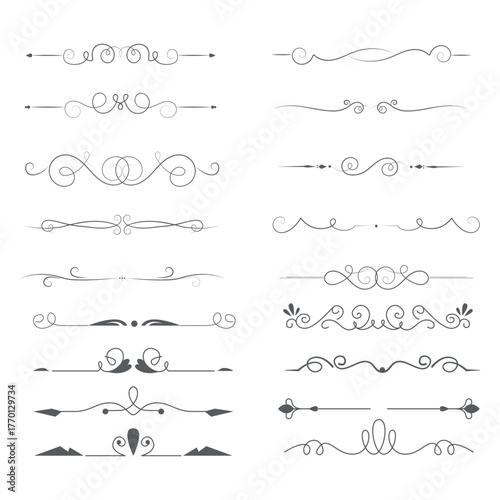 Gold text dividers doodle set. Wedding decorative elements. Divider ornament, borders, floral, vintage line separators. Hand drawn vector illustration isolated on white background.Set page dividers. 