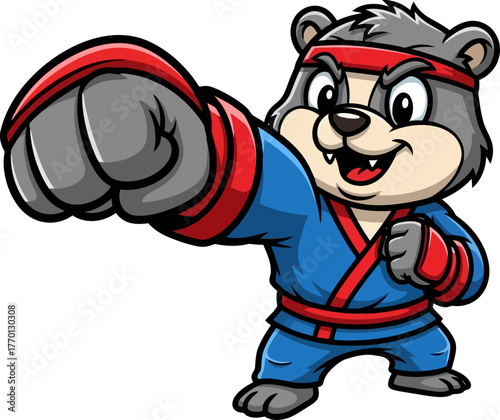 mighty martial arts mascot delivers powerful punch with fierce determination, isolated on transparent background