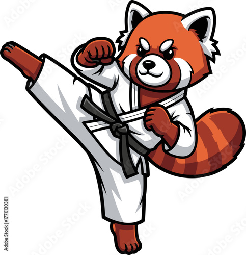 red panda dojo master strikes unleashing mighty martial arts power, isolated on transparent background