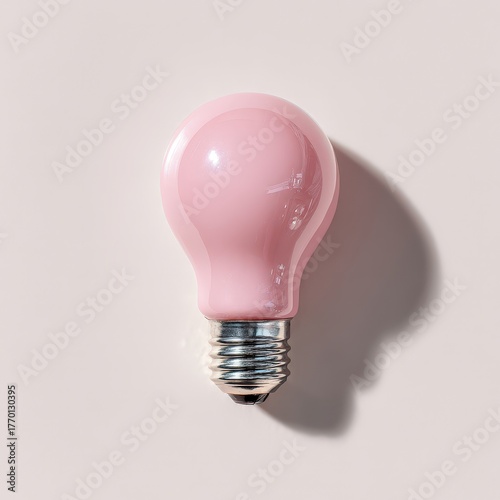 A stylish pink light bulb with a metallic base, casting a soft shadow on a pale wall, adding a touch of color and elegance to any space.