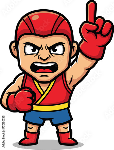 furious challenger points skyward, declaring unyielding determination and future glory, isolated on transparent background