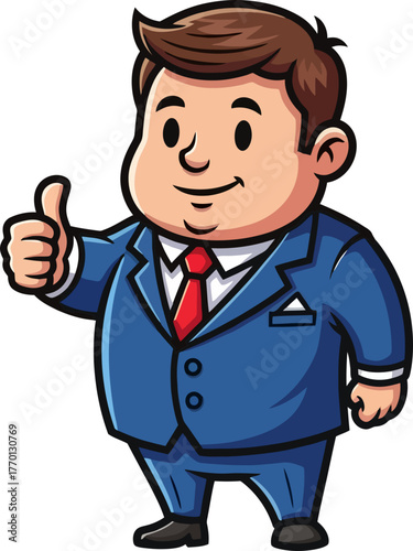 cheerful business partner confirms success, giving enthusiastic thumbs up approval, isolated on transparent background