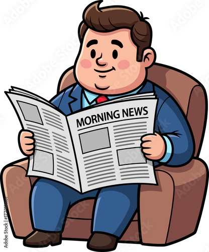 thoughtful professional enjoys morning news, staying informed and perfectly relaxed, isolated on transparent background