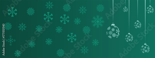 Merry Christmas flyer with seamless pattern of snowflakes, and hanging snowflake ball, 25th December banner for your design, can be used in invitation, greetings, promotion, vector, illustration