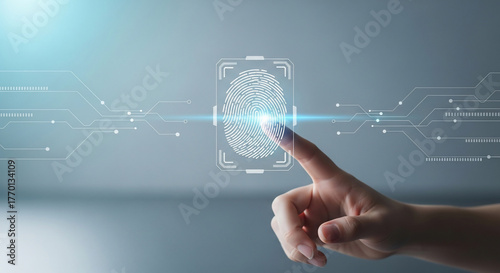 Biometric Fingerprint Scan Secure Access Technology Interface Blue Light