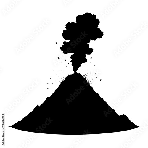 Volcano eruption silhouette vector illustration natural disaster scene