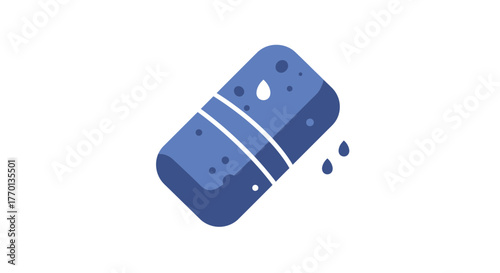 A Minimalist Illustration of a Blue Sponge with Water Droplets on a White Background