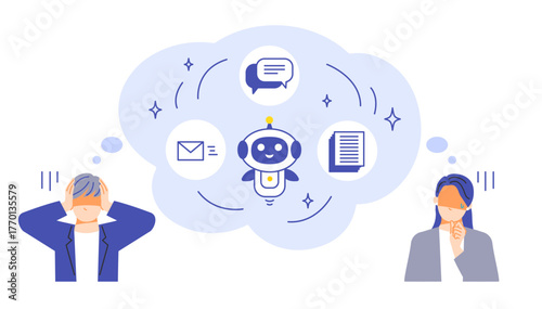 人工知能に仕事を奪われそうで不安な男女のビジネスパーソン