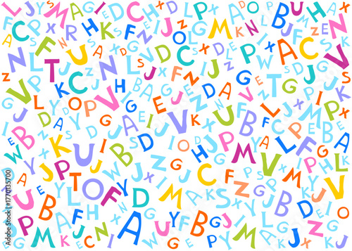 ABC seamless pattern. Cute alphabet. Playful font print for textile, home decor, kids room wall art. Design for wrapping, post cards, t-shirt print, blog cover. Vector