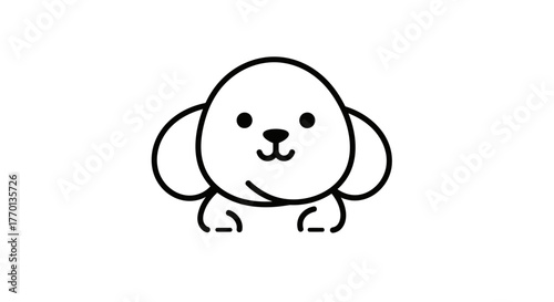 Adorable puppy illustration in minimalist line art style on white background