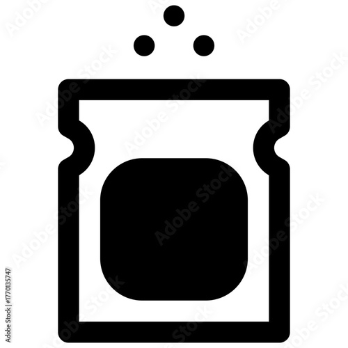 Powder shower gel. Outlined stroke vector icon with black-filled details.