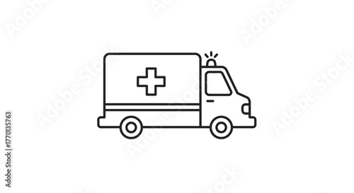 Ambulance line art icon, emergency medical service vector illustration on white