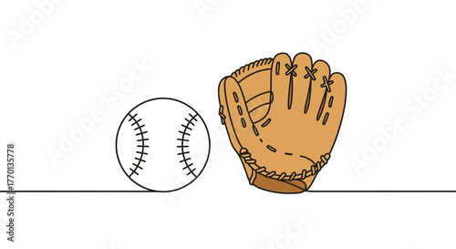 Baseball illustration with glove and ball on a white background design concept
