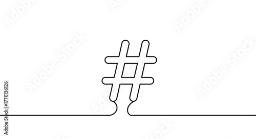 Continuous line drawing of a hashtag symbol for social media platforms