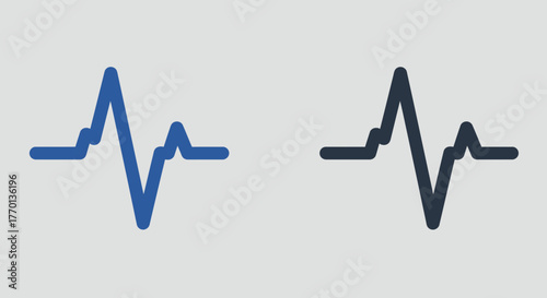 Dual Heartbeat Pulse Waveforms in Blue and Dark Colors on a Plain Background
