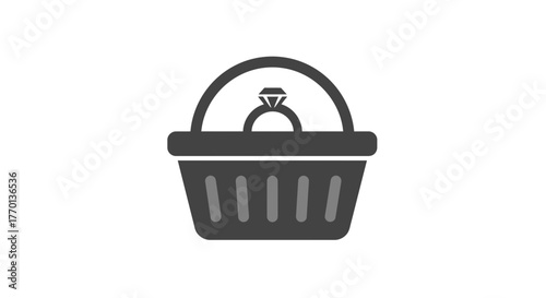 Engagement ring in shopping basket icon representing luxury purchases and marriage