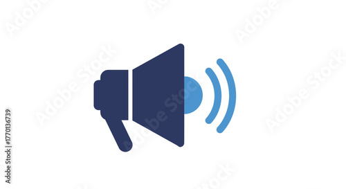 Illustration of a blue megaphone with sound waves against a white background