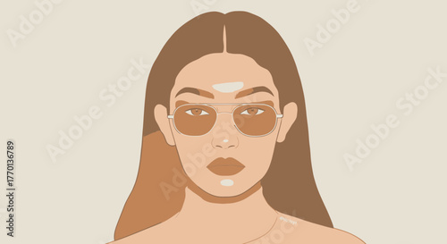 Illustration of a stylish woman with sunglasses in neutral tones on a light background