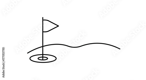 Minimalist golf course illustration with a flag waving on the green field