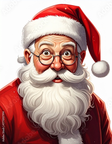 Verrückter Weihnachtsmann mit Mütze, Bart, Brille und starkem Gesichtsausdruck