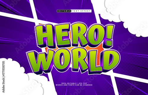 hero world editable pop comic text effect for game and animation