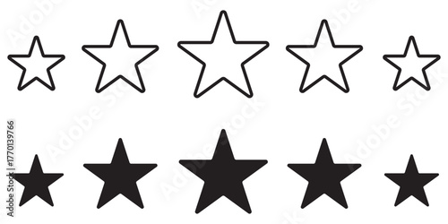 Customer reviews. Five stars icon Vector. Five stars customer product rating review flat and line icon set. Customers rate the product with five stars icon for online shopping, apps and website. 