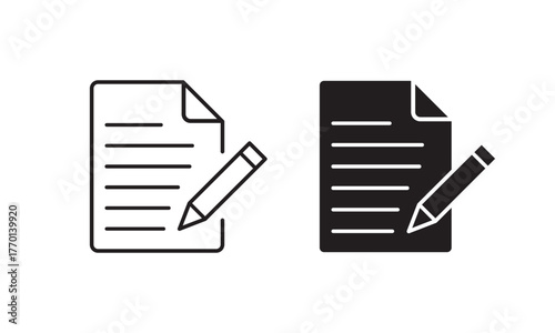 Simple outline icon representing editing a note or document with a pencil symbol vector