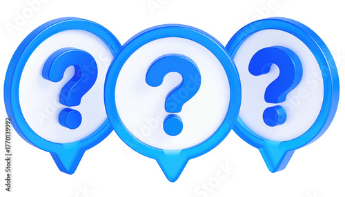 Three blue question marks in rounded white pointers with blue borders on a transparent background