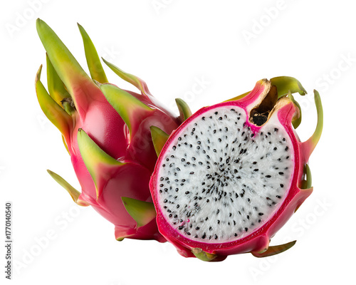 Sliced dragon fruit isolated on transparent background