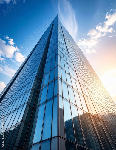 Sleek skyscraper against a blurred sky, symbolizing ambition, progress and modernity