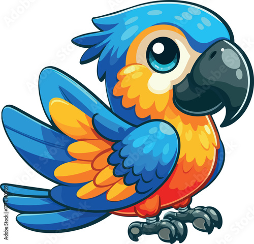 Bright Blue Parrot Stands Proud with Feathers