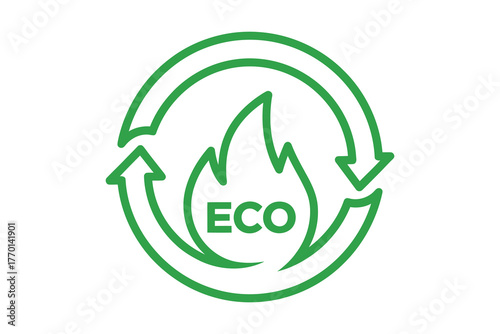 Green eco fire symbol with recycling arrows, vector art, symbolic Logo