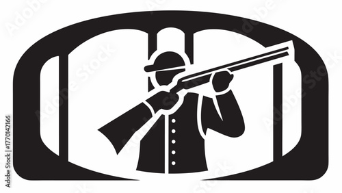 Hunter aiming rifle with precision and focus, embodying outdoor sportsmanship and passion in a minimalist design representing skilled marksmanship