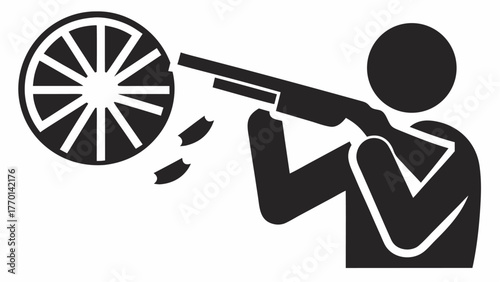 Clay target shooting icon, marksman aiming for bullseye, sporting event, clay pigeon shooting silhouette, vector for athletic competition posters