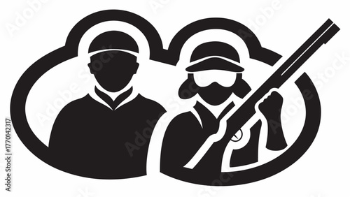 Dynamic sporting clays team emblem for passionate hunters, showcasing skill and camaraderie during competitive shooting events, perfect for outdoor brands