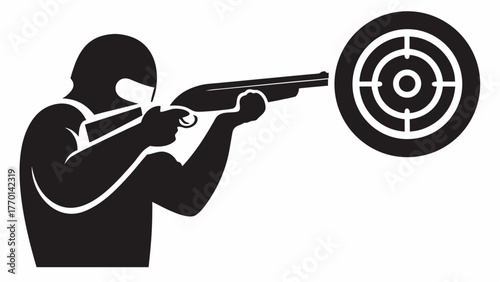 Intense marksman aiming for bullseye shows focus and precision, perfect for sports, hunting, or achievement concepts, originally a scalable vector graphic