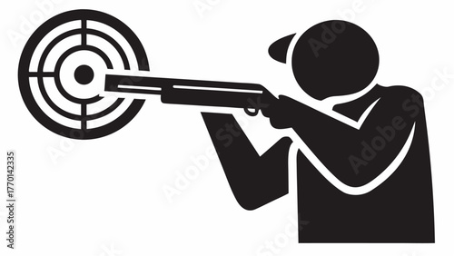 Sharp shooter aiming at target with rifle, perfect for hunting, sports, or competition related designs, with vector graphic precision and scalable detail