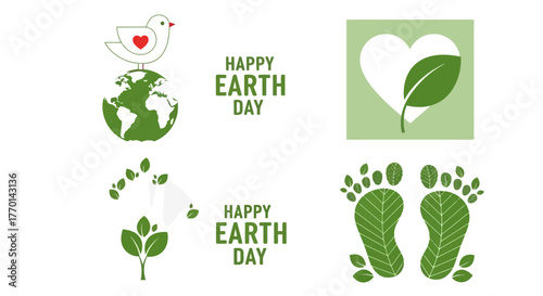 Eco-Friendly Earth Day Icons Celebrate Sustainability with Green Graphics & Environmental Concepts