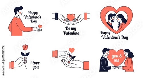 Romantic Valentine's Day Illustrations Hearts, Couples, and Sentiments of Love and Affection