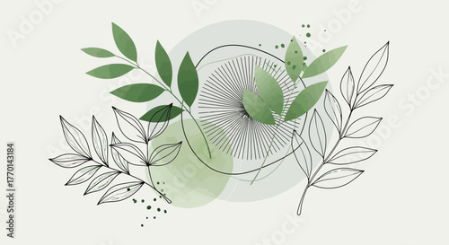 Abstract nature design Leafy elements with botanical and artistic composition against a light background