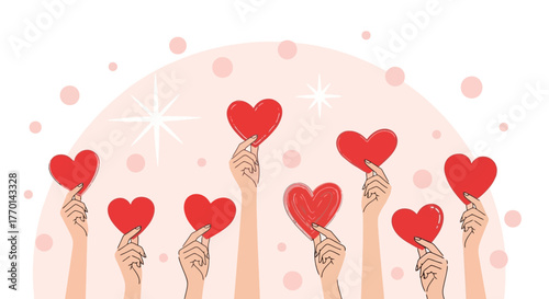Hands Holding Red Hearts A Symbol of Love, Care, and Support for Valentine's Day or Beyond