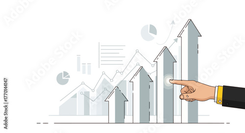 Business growth and financial progress represented by an upward-pointing arrow graph