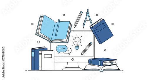 Education and Learning Concept Books, Computer, and Creative Tools in a Digital Age