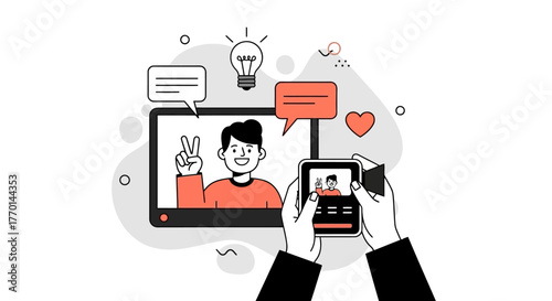 Creating Content A Person Filming a Video Blog Post with Ideas and Likes, Sharing Online